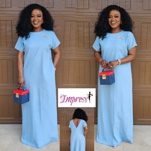 V-Back Light Denim Loose Dress